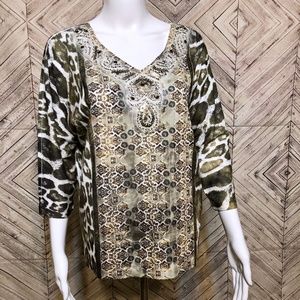 Chicos 1 animal print shirt, beaded neck line